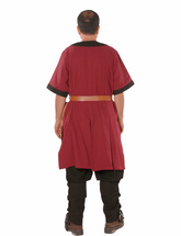LOKI Cotton Burgundy/Black Tunic : Medieval Viking Renaissance Short Sleeve Cotton Tunic
